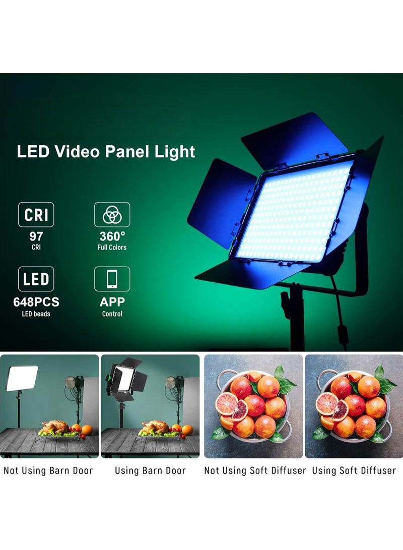 50W RGB LED Video Light Kit with 248 LED Beads, 2700-9999K Color Temperature, U Bracket, APP Control, Ideal for Studio Photography and Video Recording