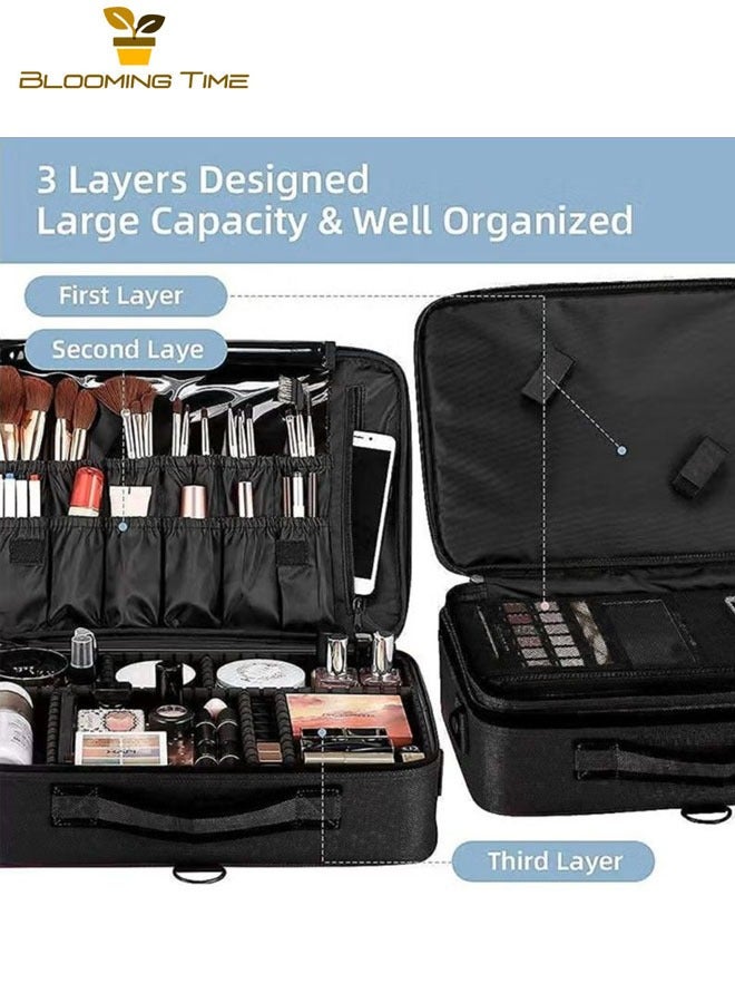 Professional storage partition cosmetic box, travel cosmetic bag waterproof black