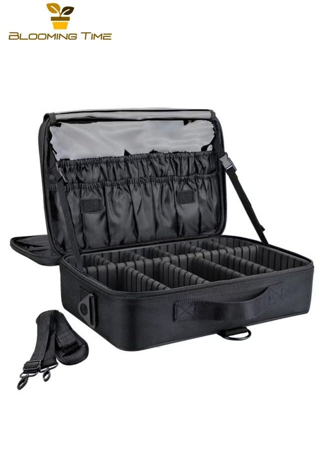 Professional storage partition cosmetic box, travel cosmetic bag waterproof black