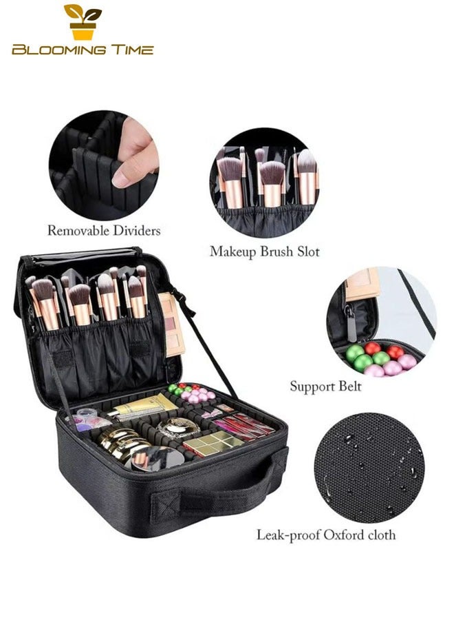 Professional storage partition cosmetic box, travel cosmetic bag waterproof black