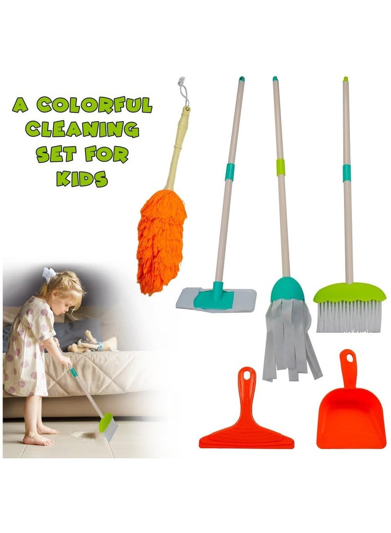UKR Kids Cleaning Playset – 18-Piece Pretend Play Set with Electronic Vacuum Cleaner, Light & Sound | Includes Mop, Brush, Sweeper, Window Cleaner & Bucket | Fun Role-Playing Toy for Toddlers & Preschoolers