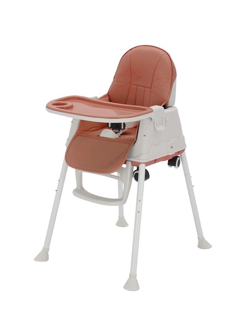 Baby High Chair 3 in 1 Portable Highchair Dining Table Chair Height Adjustable Chair Foldable Baby Chair with Tray Wheels coffee