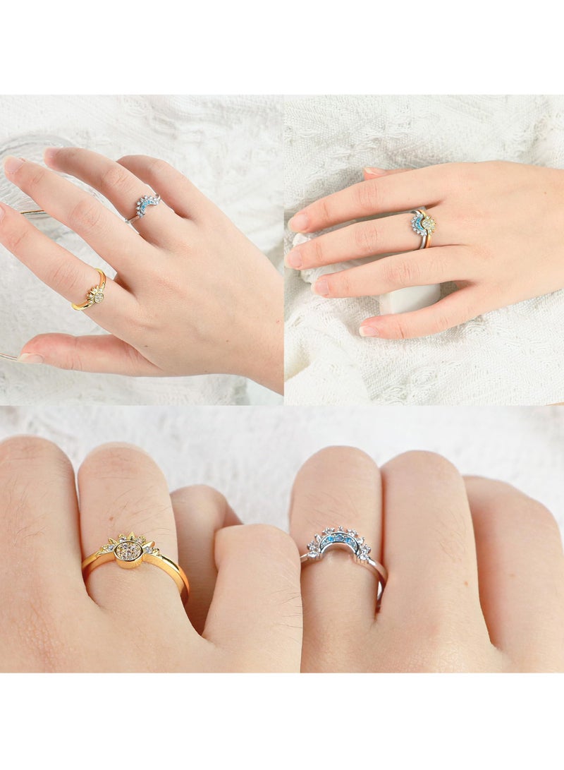 Ring Set for Women, Adjustable Sun and Moon Celestial Jewelry, Stackable Rings, Perfect Friendship Gifts, Matching for Best Friends, Ideal for Teen Girls