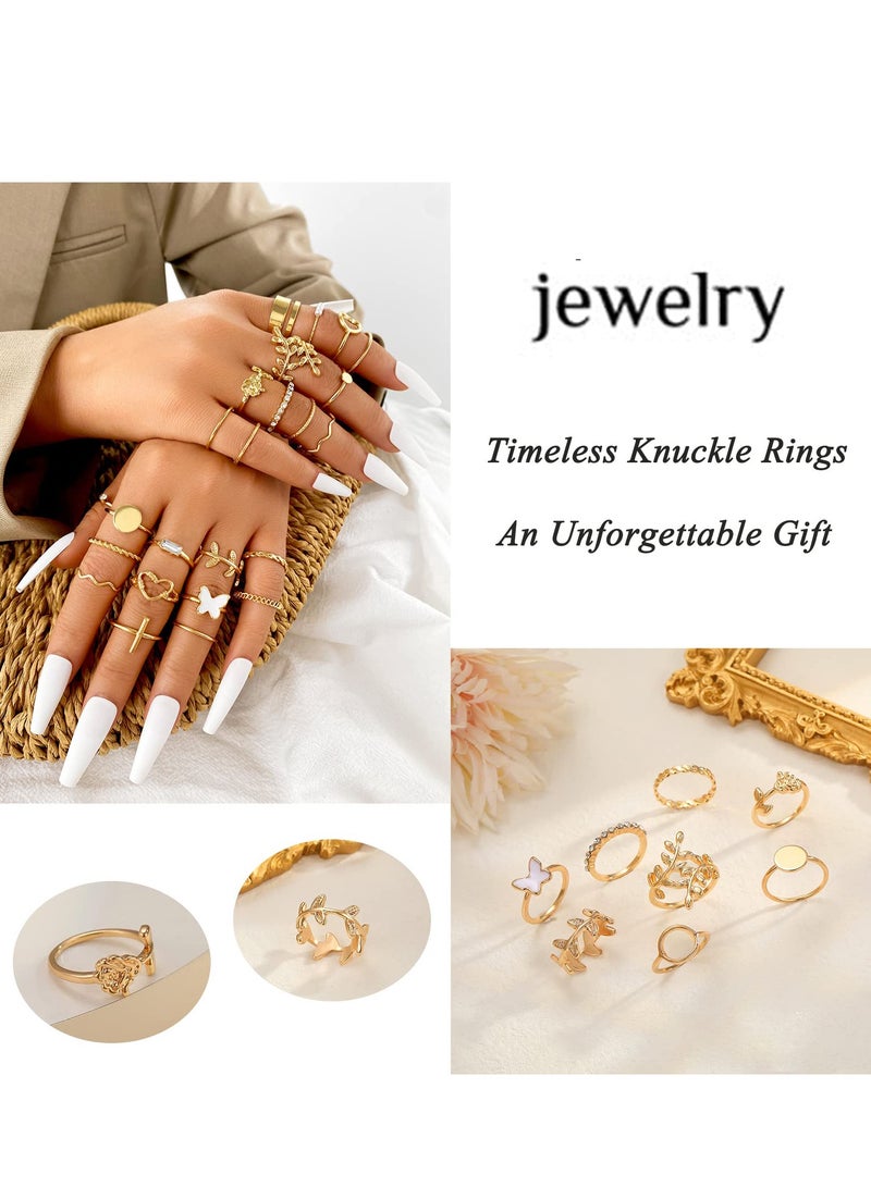 24 Pcs Gold Vintage Knuckle Rings Set for Women Boho Dainty Stackable Midi Finger Rings Butterfly Snake Heart Pearl Cross  Fashion Ring Pack Adjustable Open Ring Jewelry Jewelry Gifts for Girl