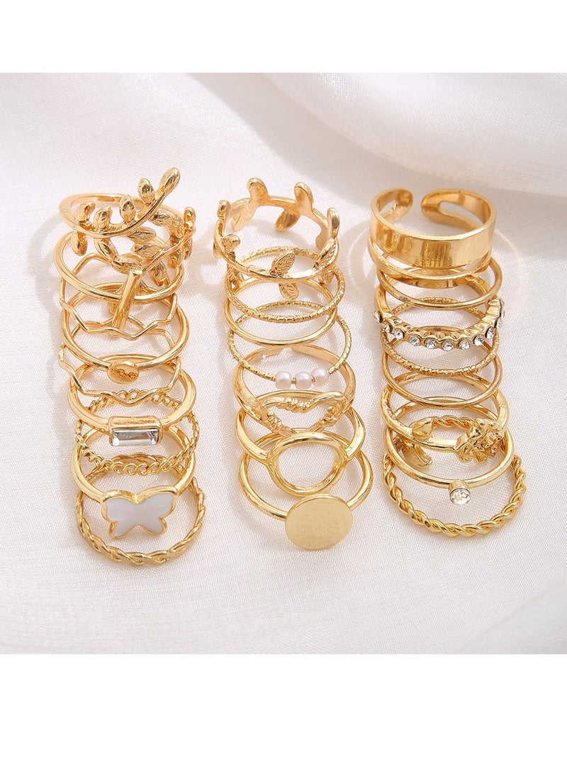 24 Pcs Gold Vintage Knuckle Rings Set for Women Boho Dainty Stackable Midi Finger Rings Butterfly Snake Heart Pearl Cross  Fashion Ring Pack Adjustable Open Ring Jewelry Jewelry Gifts for Girl