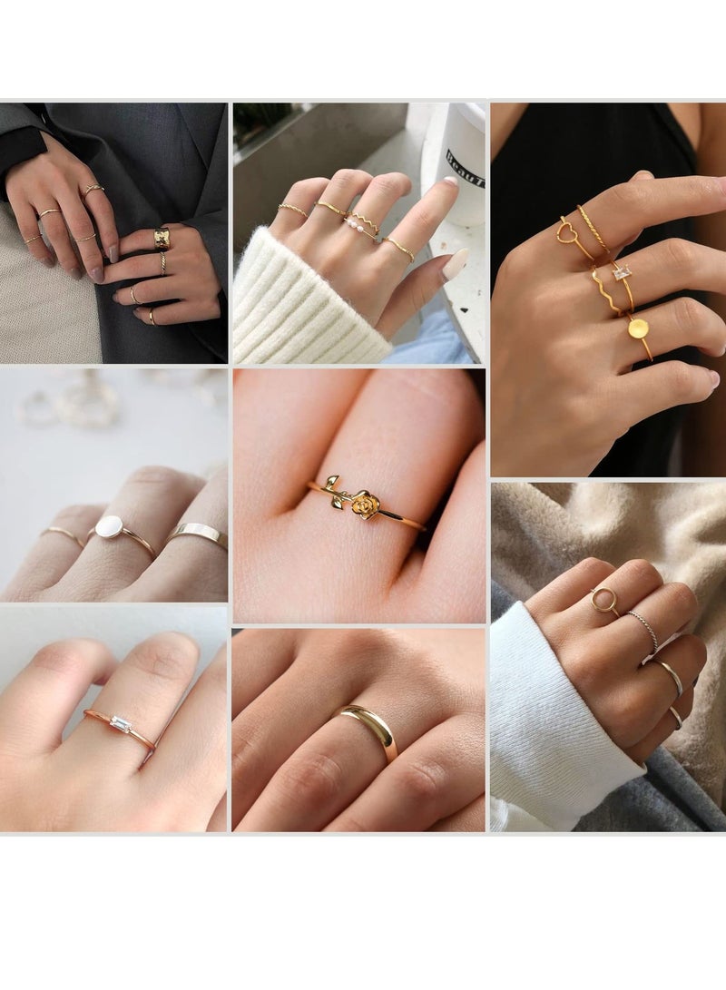 24 Pcs Gold Vintage Knuckle Rings Set for Women Boho Dainty Stackable Midi Finger Rings Butterfly Snake Heart Pearl Cross  Fashion Ring Pack Adjustable Open Ring Jewelry Jewelry Gifts for Girl