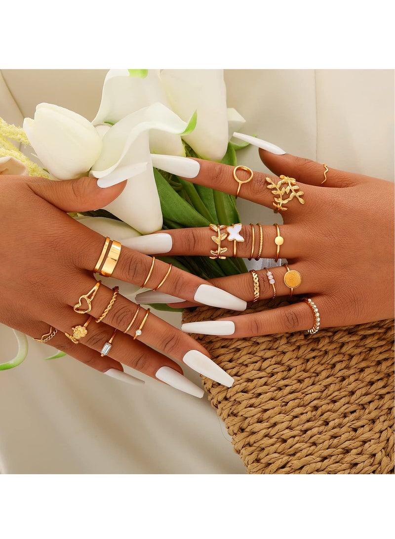 24 Pcs Gold Vintage Knuckle Rings Set for Women Boho Dainty Stackable Midi Finger Rings Butterfly Snake Heart Pearl Cross  Fashion Ring Pack Adjustable Open Ring Jewelry Jewelry Gifts for Girl