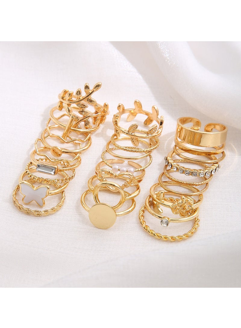 24 Pcs Gold Vintage Knuckle Rings Set for Women Boho Dainty Stackable Midi Finger Rings Butterfly Snake Heart Pearl Cross  Fashion Ring Pack Adjustable Open Ring Jewelry Jewelry Gifts for Girl