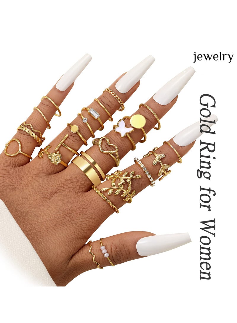 24 Pcs Gold Vintage Knuckle Rings Set for Women Boho Dainty Stackable Midi Finger Rings Butterfly Snake Heart Pearl Cross  Fashion Ring Pack Adjustable Open Ring Jewelry Jewelry Gifts for Girl