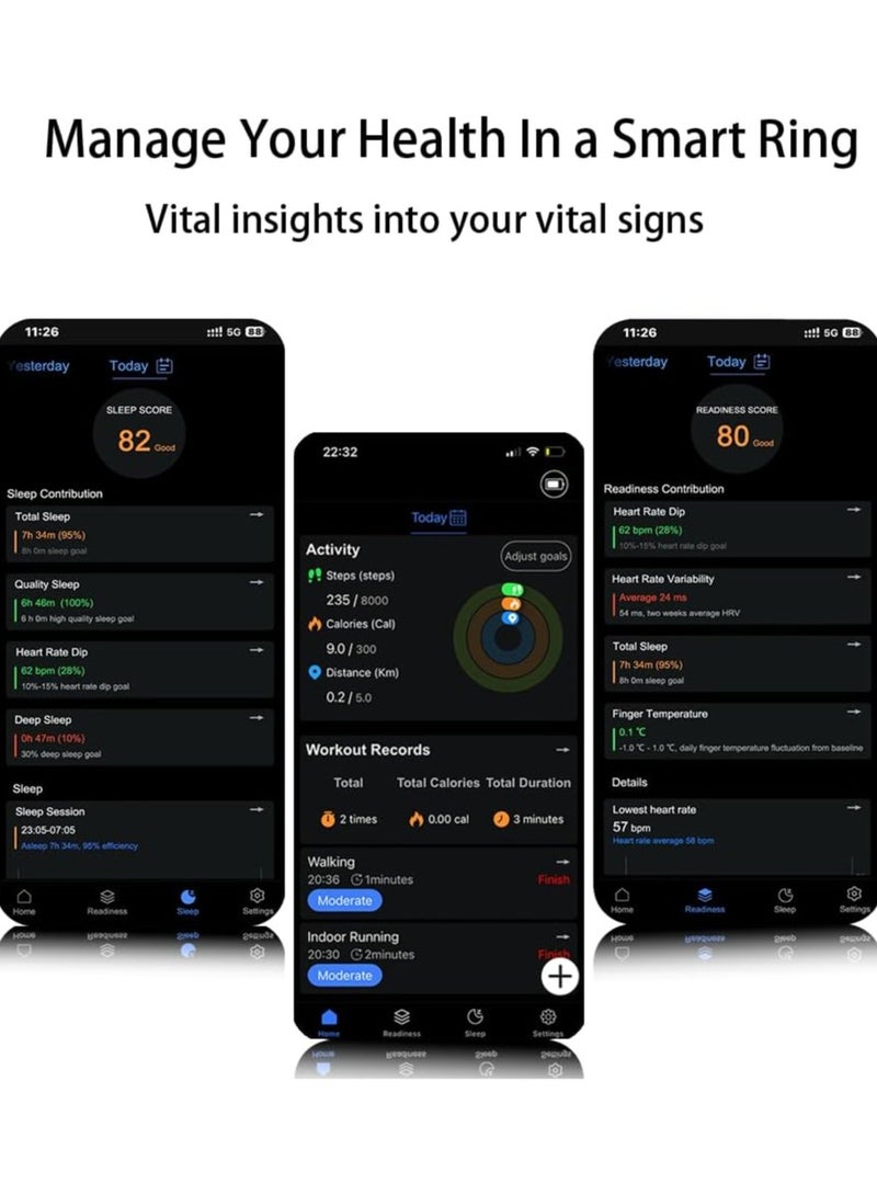Smart Health Ring for Health Monitor Sleep Monitoring Blood Oxygen Heart Rate Calories Burned Finger Temperature Step Tracker Newest Intelligent Wearable Device Wireless Charging White No.18