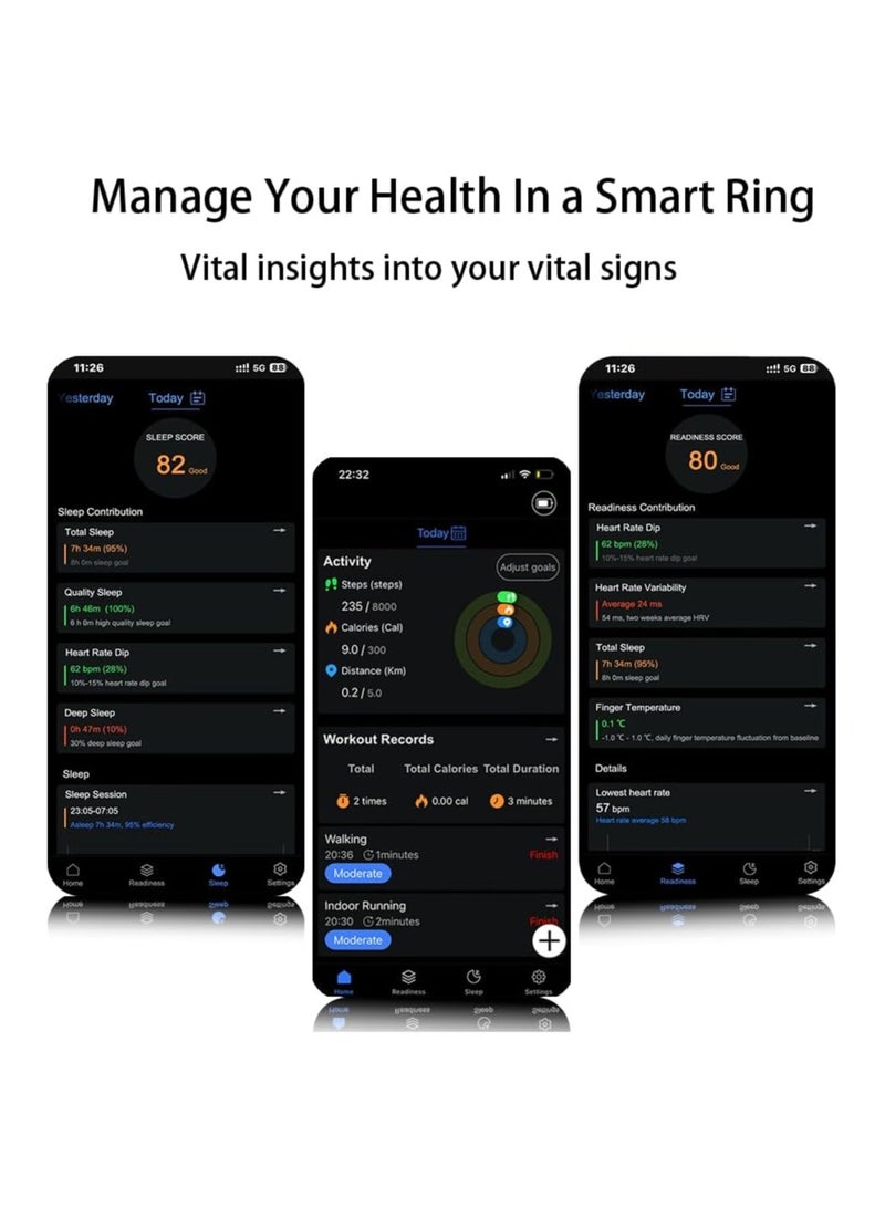 Smart Health Ring for Health Monitor Sleep Monitoring Blood Oxygen Heart Rate Calories Burned Finger Temperature Step Tracker Newest Intelligent Wearable Device Wireless Charging White No.19