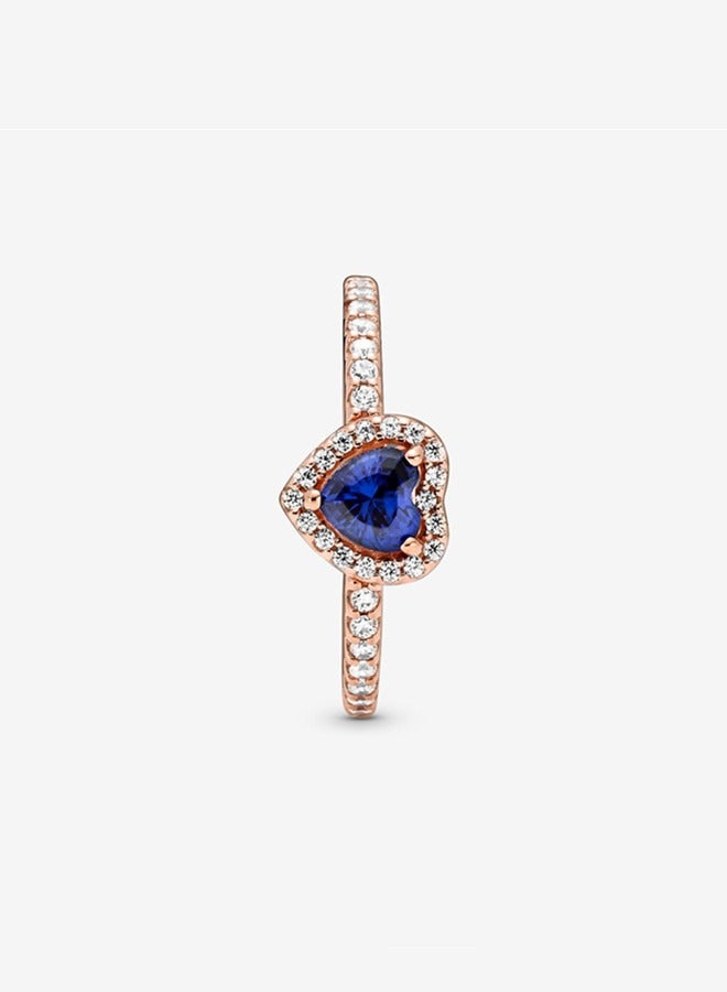 Pandora Timeless Women's Classic Cubic Zirconia Rose Gold Copper Silver Alloy Shining Blue Elegant Heart Ring 188421C01