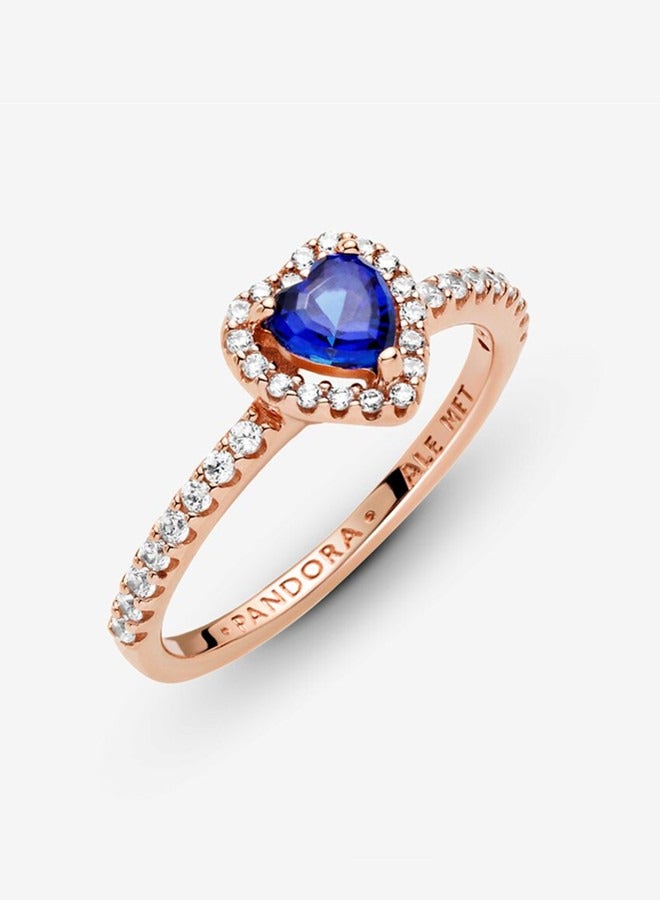 Pandora Timeless Women's Classic Cubic Zirconia Rose Gold Copper Silver Alloy Shining Blue Elegant Heart Ring 188421C01