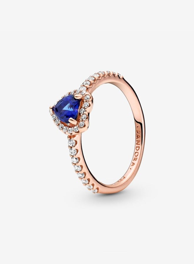 Pandora Timeless Women's Classic Cubic Zirconia Rose Gold Copper Silver Alloy Shining Blue Elegant Heart Ring 188421C01