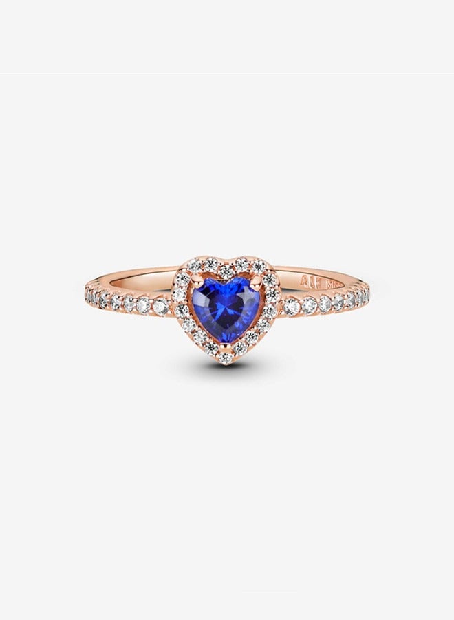 Pandora Timeless Women's Classic Cubic Zirconia Rose Gold Copper Silver Alloy Shining Blue Elegant Heart Ring 188421C01