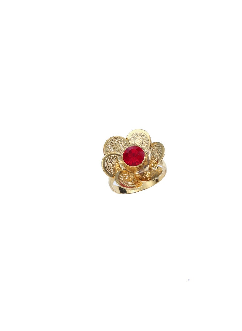 MANDI's retro gold-plated red rhinestone flower adjustable ring is suitable for women's daily wear