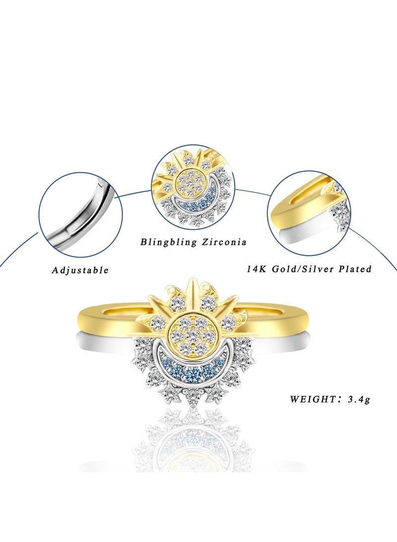 Ring Set for Women, Adjustable Sun and Moon Celestial Jewelry, Stackable Rings, Perfect Friendship Gifts, Matching for Best Friends, Ideal for Teen Girls