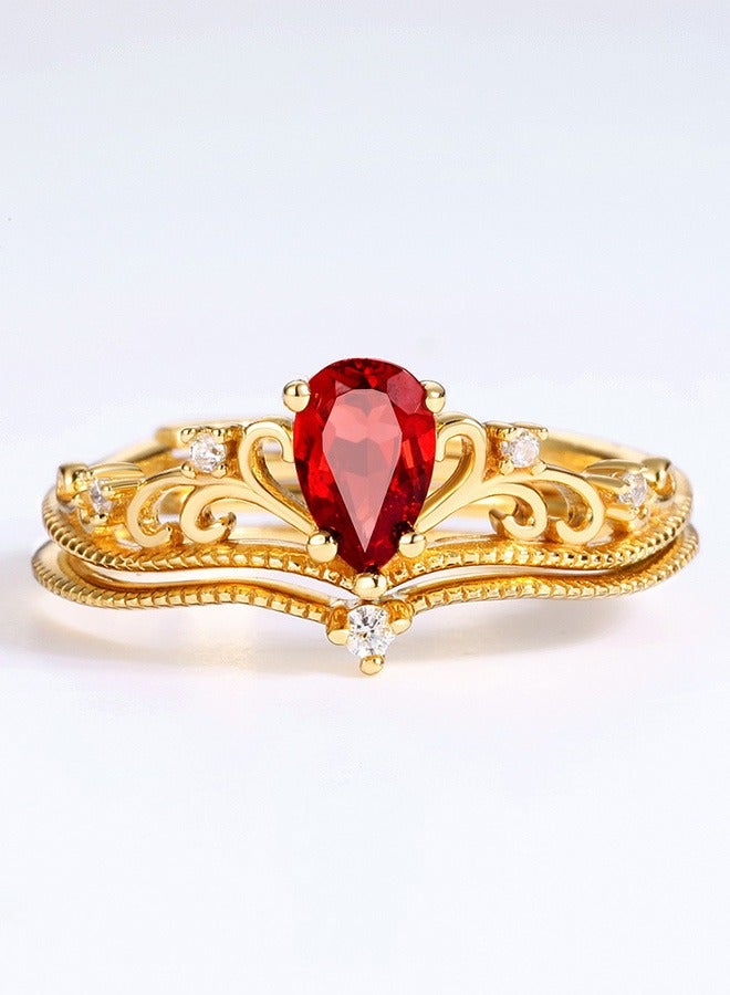 Garnet  Ring 14K Gold Plated 925 Sterling Silver Can be Stacked