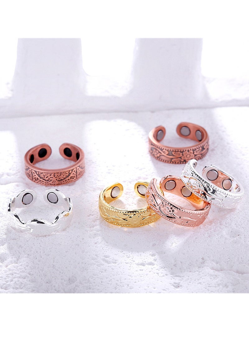 Pure Copper Magnetic Rings for Women, 4 PCS Adjustable Copper Rings with Strong Magnets, Ideal for Arthritis, Joint Pain, and Lymphatic Drainage