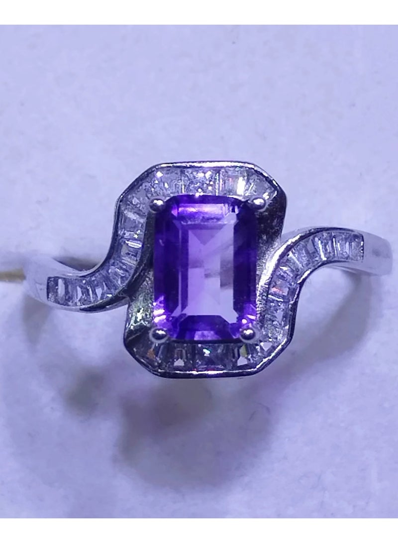 fashion women 925 sterling silver with natural purple crystal gem stone ring