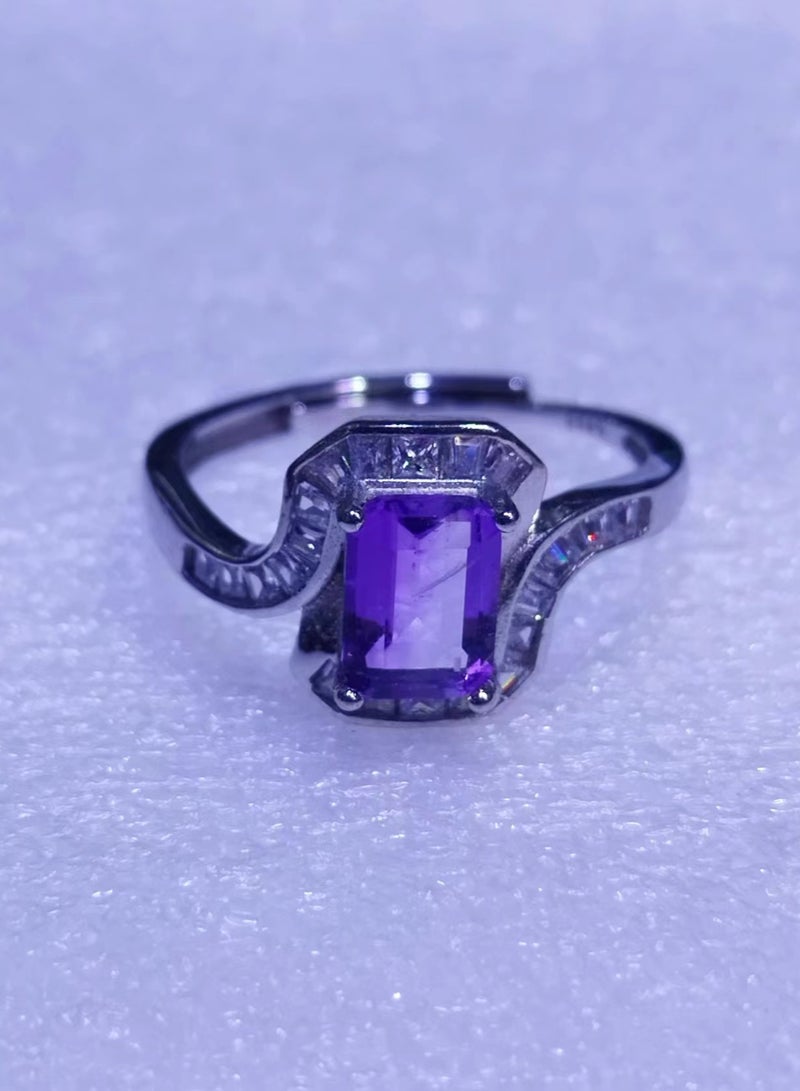 fashion women 925 sterling silver with natural purple crystal gem stone ring