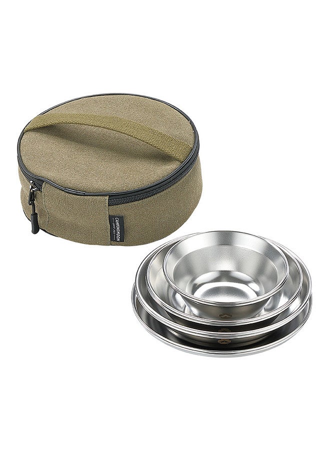 8pcs Stainless Steel Plates and Bowls Set Camping Dinner Dish Set with Carry Bag for Outdoor Camping Hiking Backpacking Picnics