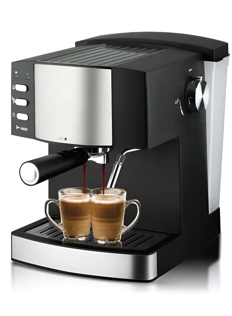 All in One Automatic Coffee Maker with 850W 1.6L, Espresso Latte Macchiato Cappuccino Maker with Water Tank, Frothing Function Reboil Function Twin Brewing Cycle and  Removable Drip Tray
