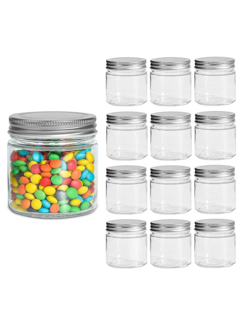 12Pcs 8oz Glass Jar, with a sealed metal regular lid , a sealed clear glass jar, used for desserts, seasonings, honey, jam, jelly