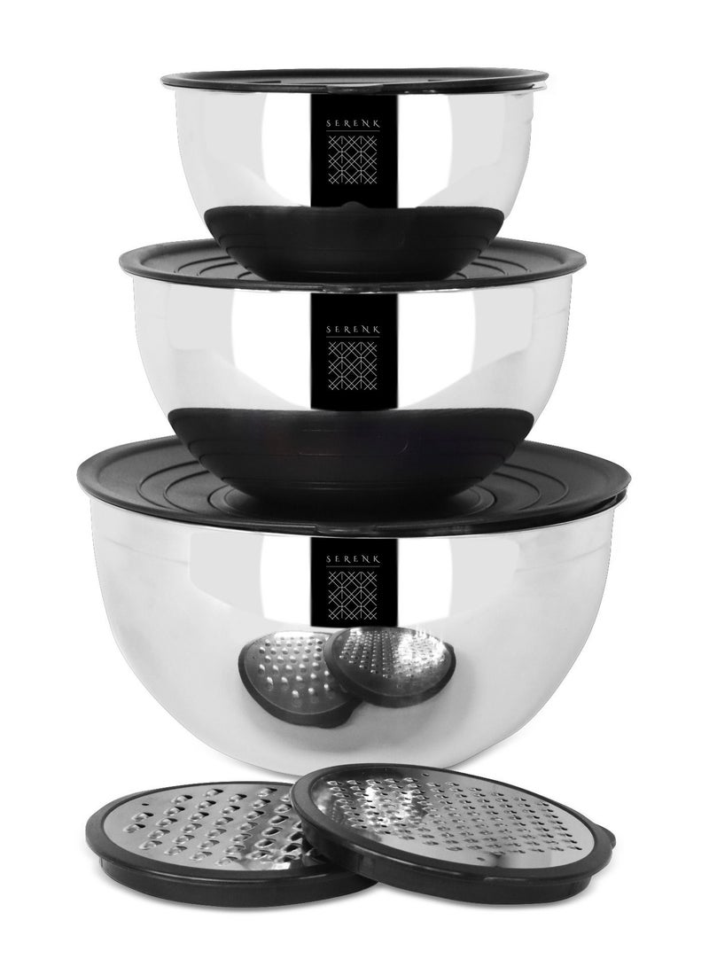 Serenk Modernist 9 Pieces Stainless Steel Mixing and Storage Bowl Set with Grater