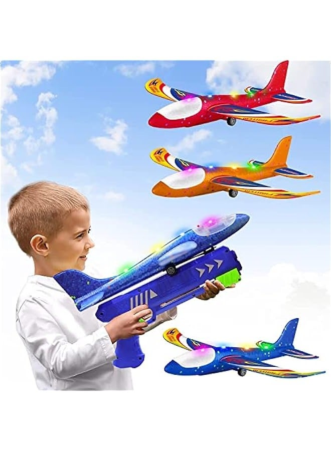 3 Pieces Airplane Launcher Toy, Foam Airplane Glider, 2 Modes Flying Glider Outdoor Sports Toys Party Gift for Kids Teens