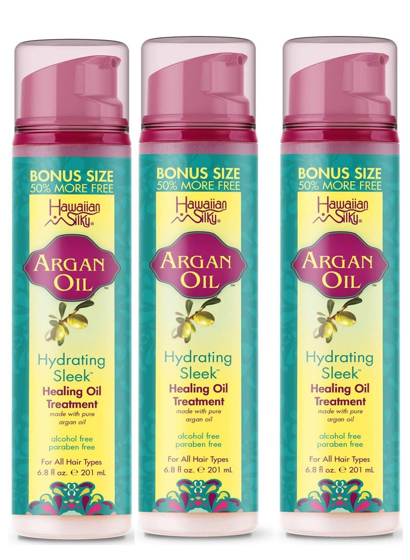 Hawaiian Silky Moroccan Argan Oil Hydrating Sleek Healing Oil Treatment 201ml Set Of 3 Pcs