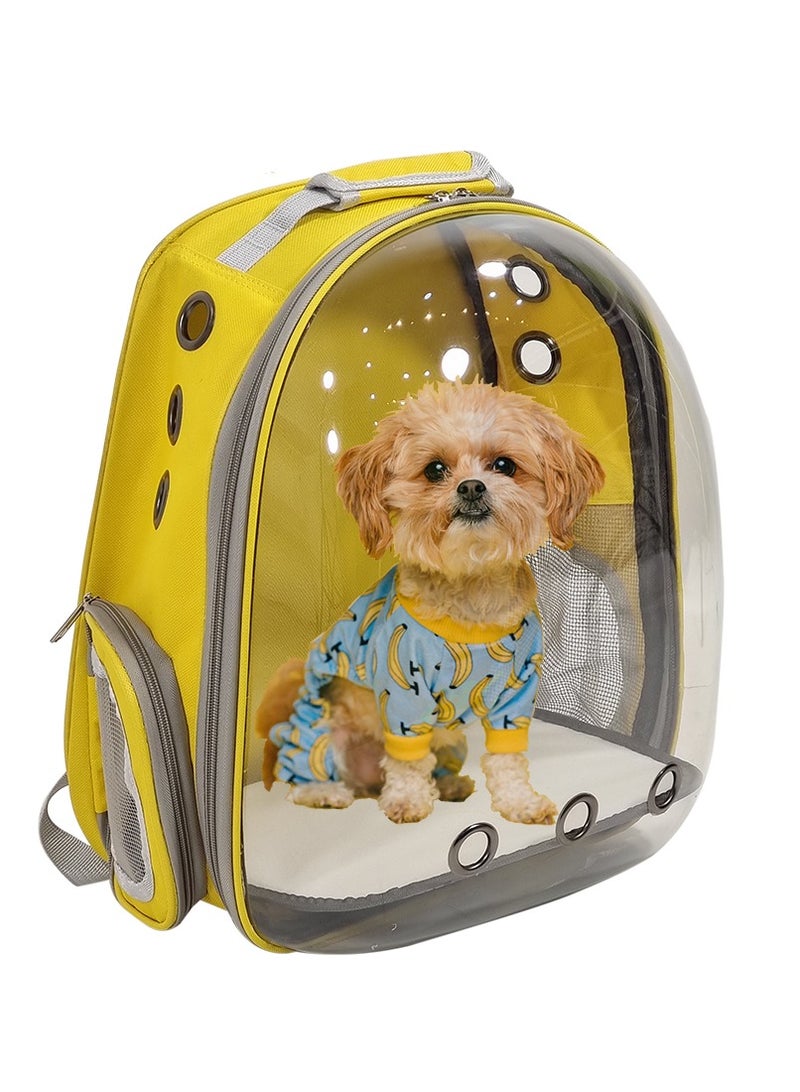 Pet carrier backpack for Travel, Hiking, and Outdoor activities, Portable pet carrier bag with breathable space, Transparent pet travel backpack for cats and dogs (Yellow)