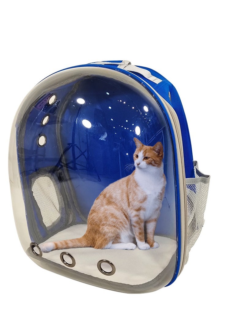 Pet carrier backpack for Travel, Hiking, and Outdoor activities, Portable pet carrier bag with breathable space, Transparent pet travel backpack for cats and dogs (Blue)