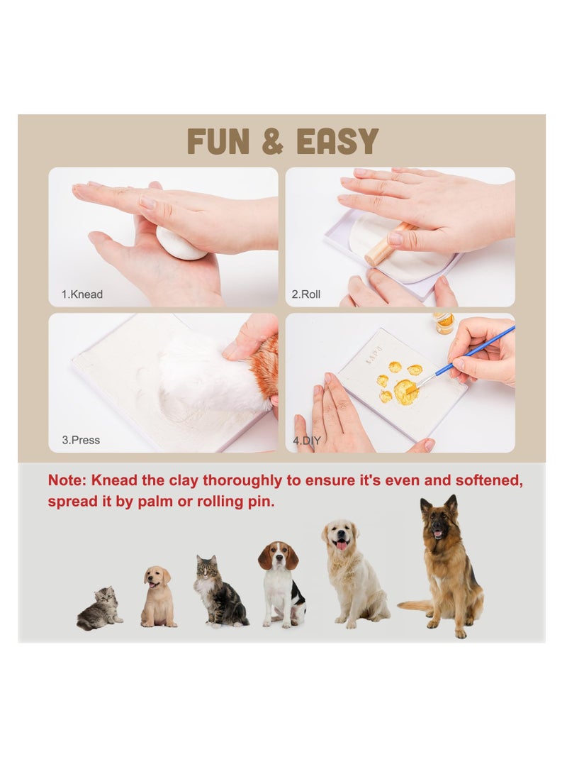 Paw Print Kit, with Picture Frame and Imprint Clay, Pawprints Impression Keepsake for Dogs Cats, Memorial Desk Display for Pets, Double-hinged Photo Frame, Soft & Easy to Mould, Natural