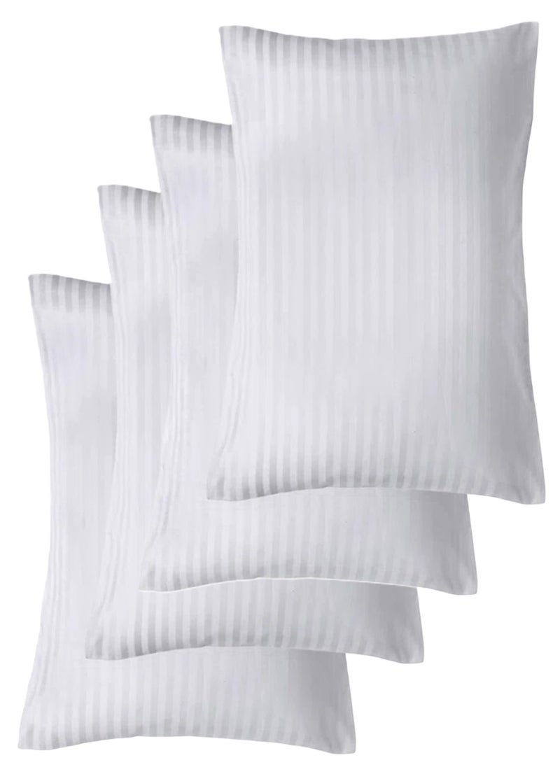 4 Piece Set Cotton Pillow Stripe Cotton Bed Pillow White 50x90 cm Made in Uae