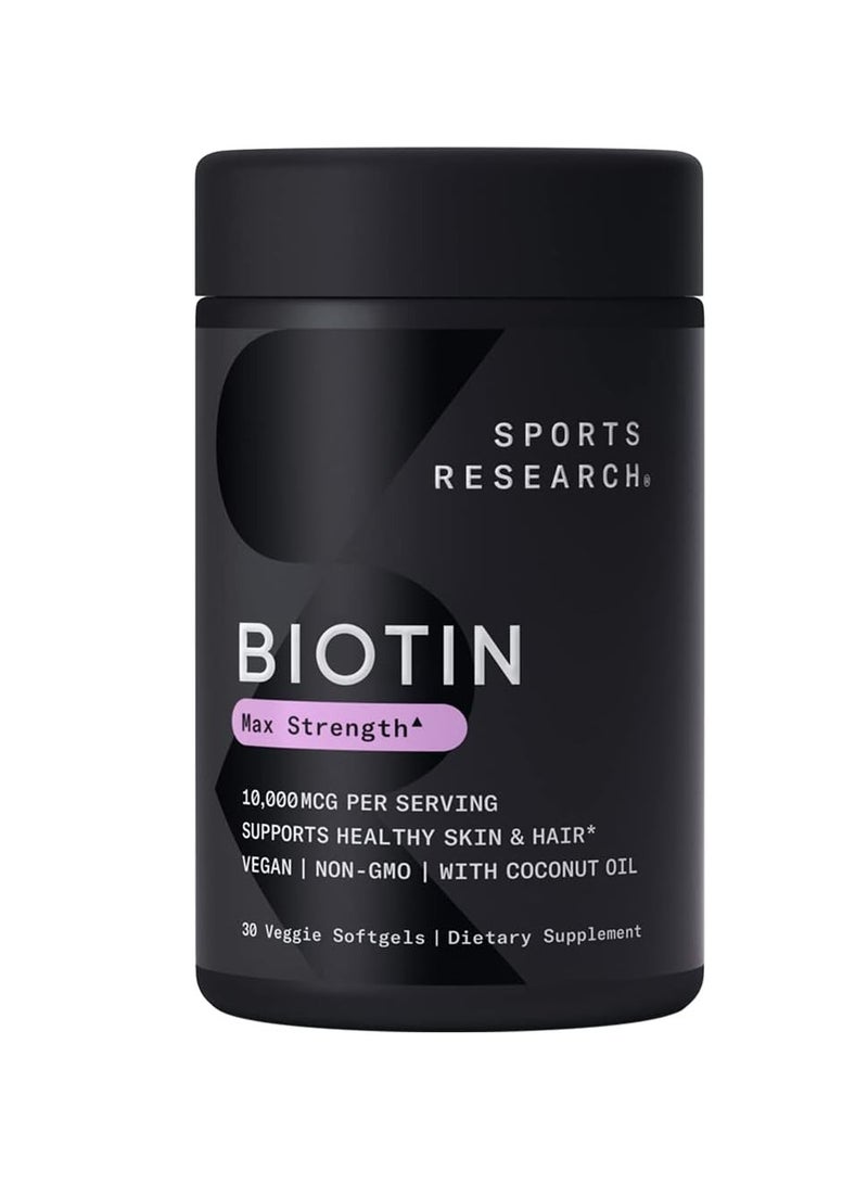 Sports Research Biotin with Organic Coconut Oil 10000 mcg 30 Veggie Softgels