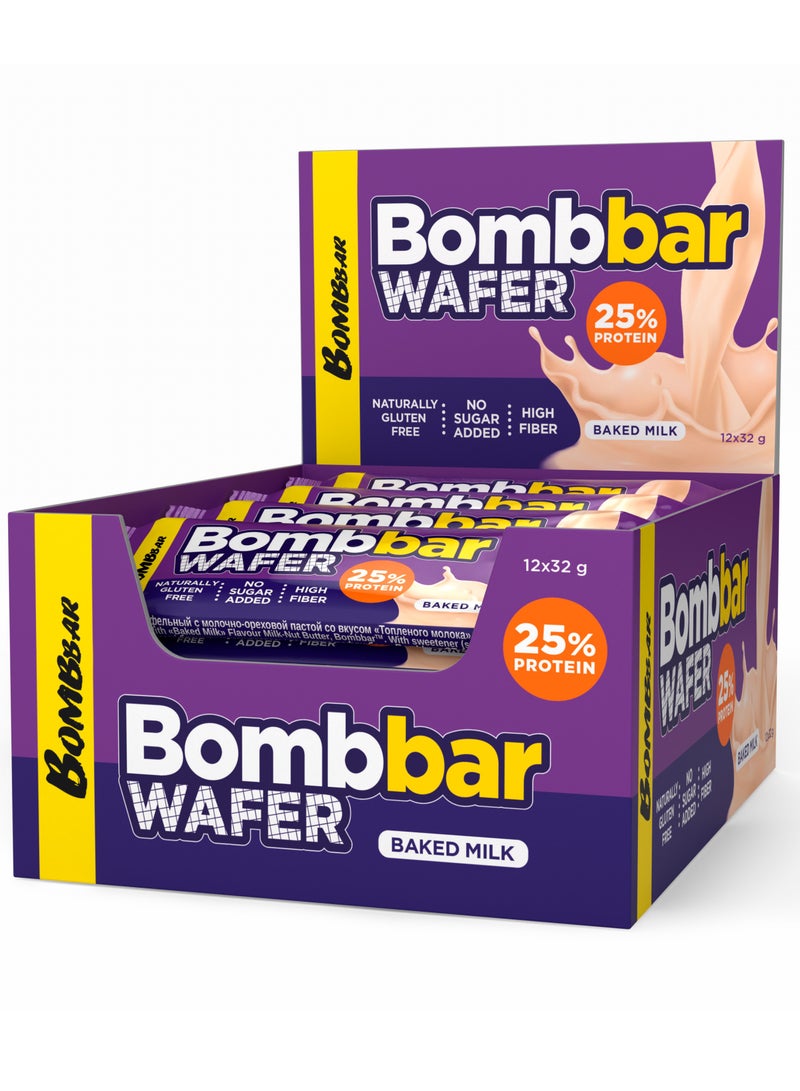 Protein Wafer with Baked Milk, Gluten Free, High Fiber and No Sugar Added 12x32g