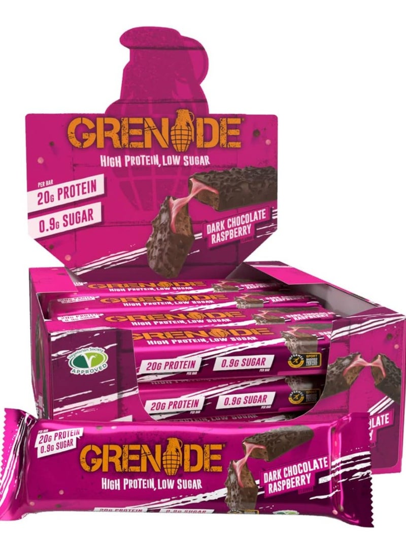 Grenade High Protein Bar Dark Chocolate Raspberry 60g Pack OF 12