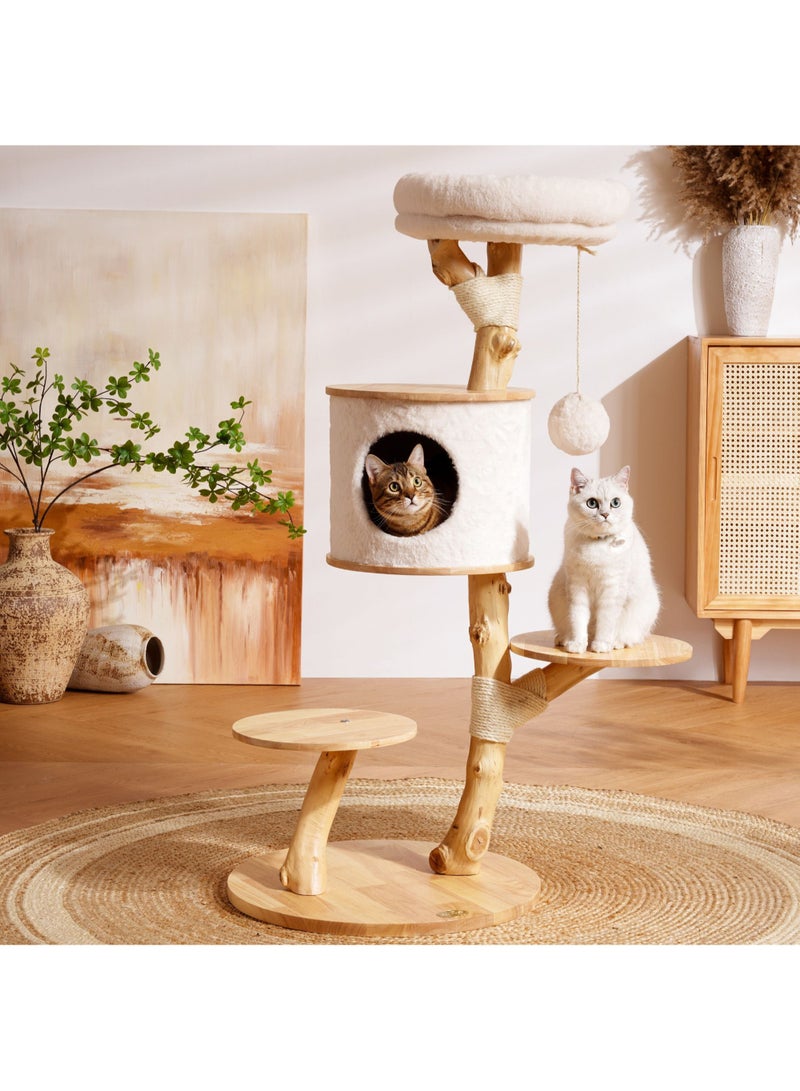 PETSBELLE High-End Large Cat Tree Tower, Premium Rubber Wood, Scratching Posts, Cat Condo, Cat Bed, Removable Soft Cushion, Super Stable (60*60*132cm)
