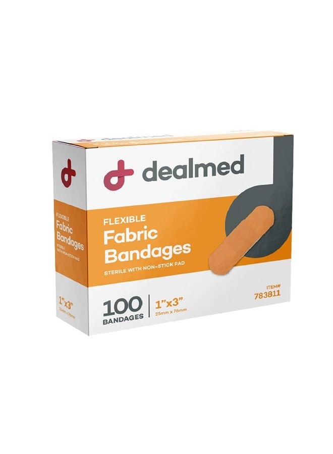 Sterile Flexible Fabric Adhesive Bandages – 1x3 Inch – 100/Box - Breathable First Aid Strip Pack - Soft Stretch Wound Patch for Medical, Emergency Kits & Clinic