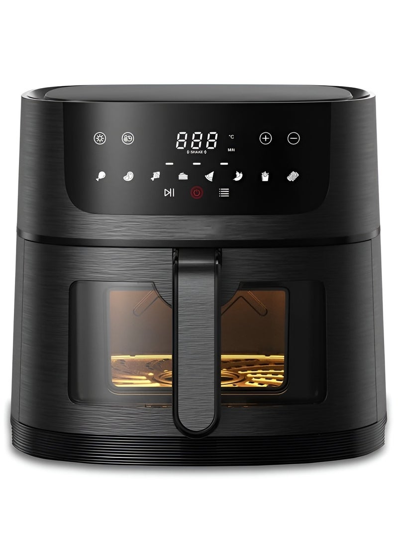 Air Fryer with Digital Display Clear Window and Internal Light 6L Non Stick Frying Pot, Air Fry, Roast, Bake, Dehydrate & Reheat, 8 Presets 1700 Watts, Black