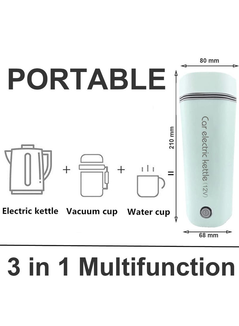 Car Portable Travel Electric Cup 12V/7A 80W, 350ml Heating Capacity Electric Tea Coffee Kettle for 12V Car , 450ml 304 Stainless Steel Liner, Heating temperature up to 100°C, Auto-Shut-Off, Green