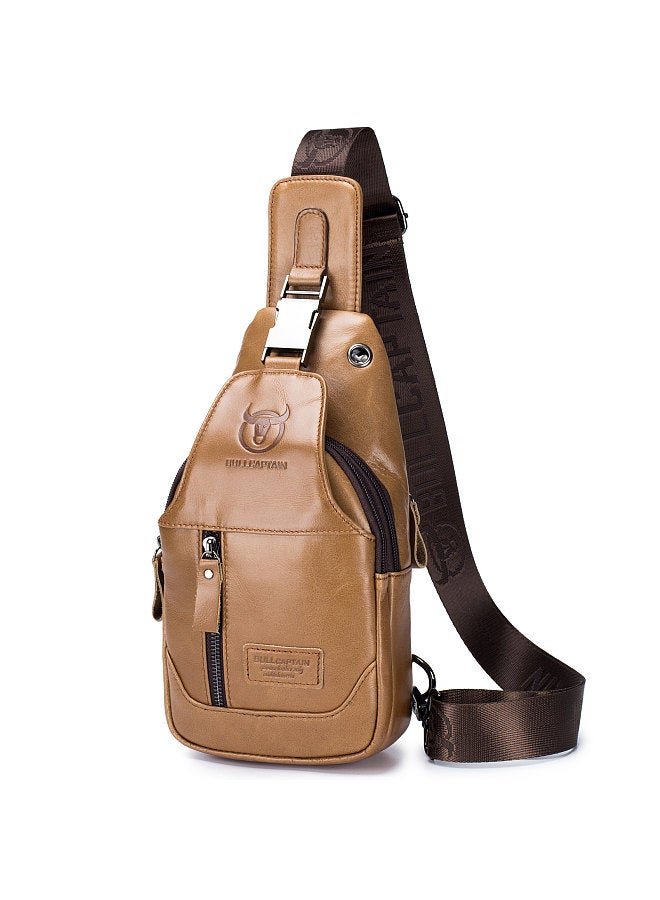 Men's Leather Sling Bag Waterproof Crossbody Pack Chest Shoulder Backpack for Hiking Cycling Mountaineering Travelling