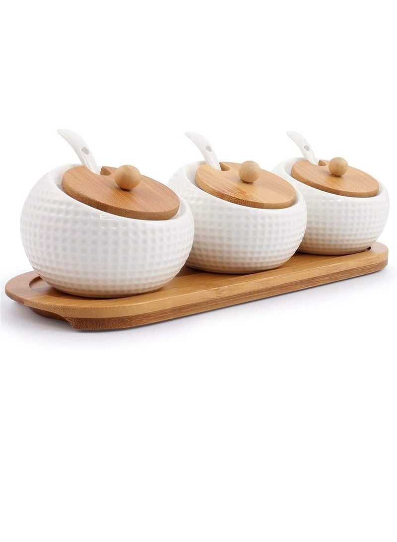 TOMSUN Kitchen Food Storage Ceramic Canister Jars with Airtight Bamboo Lids and Bamboo Holder