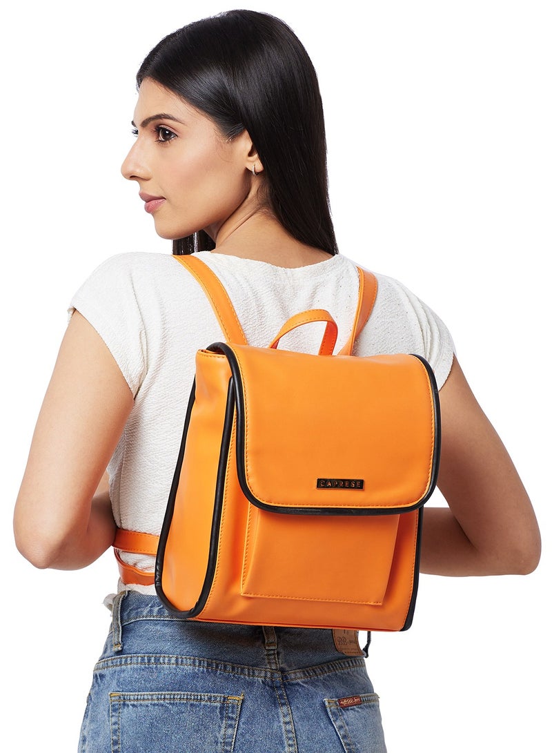 Caprese Gracie Solid Orange Faux Leather Medium Fashion Backpack