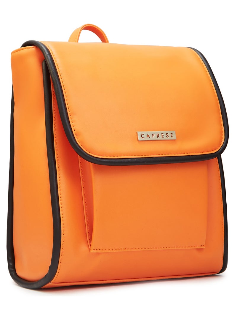 Caprese Gracie Solid Orange Faux Leather Medium Fashion Backpack