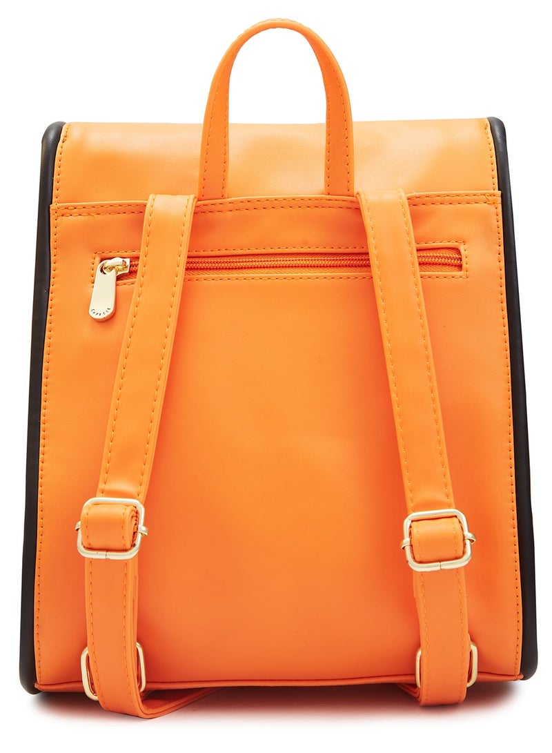 Caprese Gracie Solid Orange Faux Leather Medium Fashion Backpack