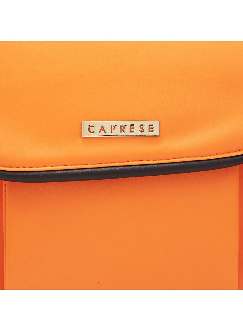 Caprese Gracie Solid Orange Faux Leather Medium Fashion Backpack