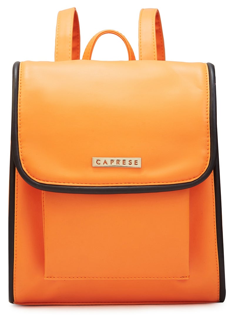 Caprese Gracie Solid Orange Faux Leather Medium Fashion Backpack