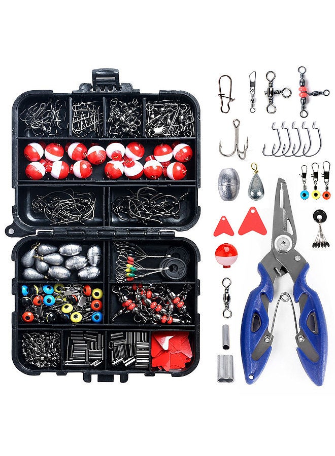 263pcs Fishing Accessories Set with Tackle Box Including Plier Jig Hooks Sinker Weight Swivels Snaps Sinker Slides